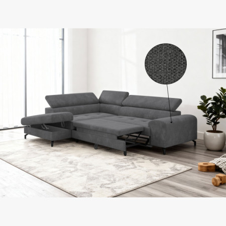 Rohová sedačka s funkciou spania a odkladacím priestorom - Ľavá, coal farba