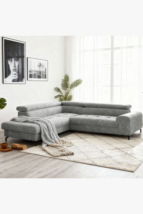 Rohová sedačka s funkciou spania a odkladacím priestorom - Ľavá, platinová farba