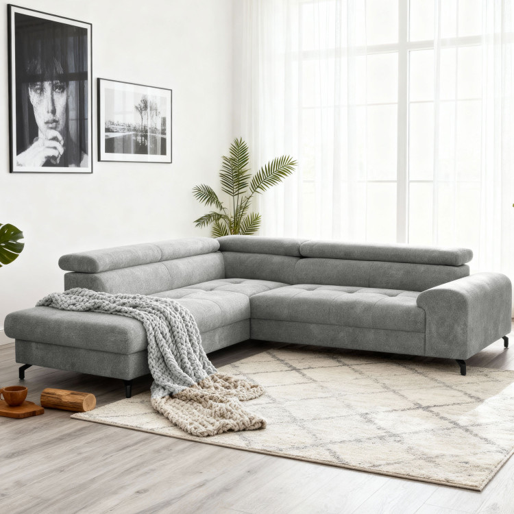 Rohová sedačka s funkciou spania a odkladacím priestorom - Ľavá, platinová farba