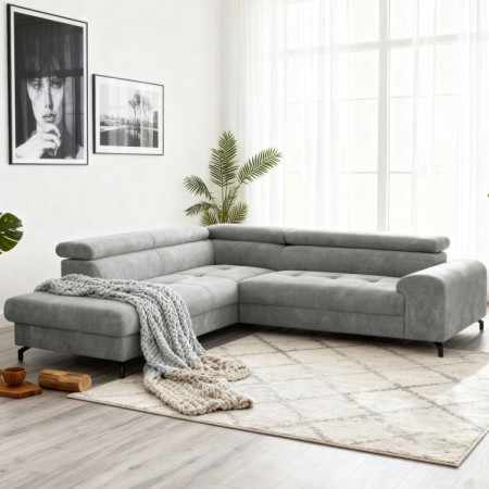 Rohová sedačka s funkciou spania a odkladacím priestorom - Ľavá, platinová farba