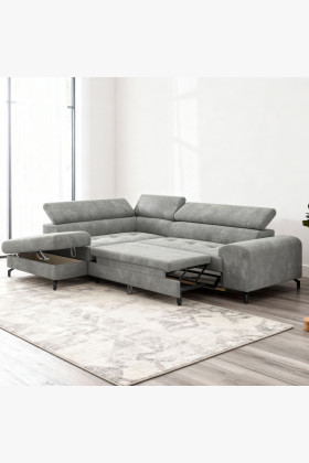 Rohová sedačka s funkciou spania a odkladacím priestorom - Ľavá, platinová farba 2