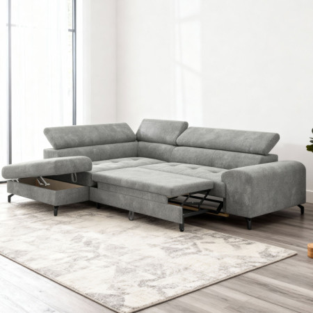 Rohová sedačka s funkciou spania a odkladacím priestorom - Ľavá, platinová farba