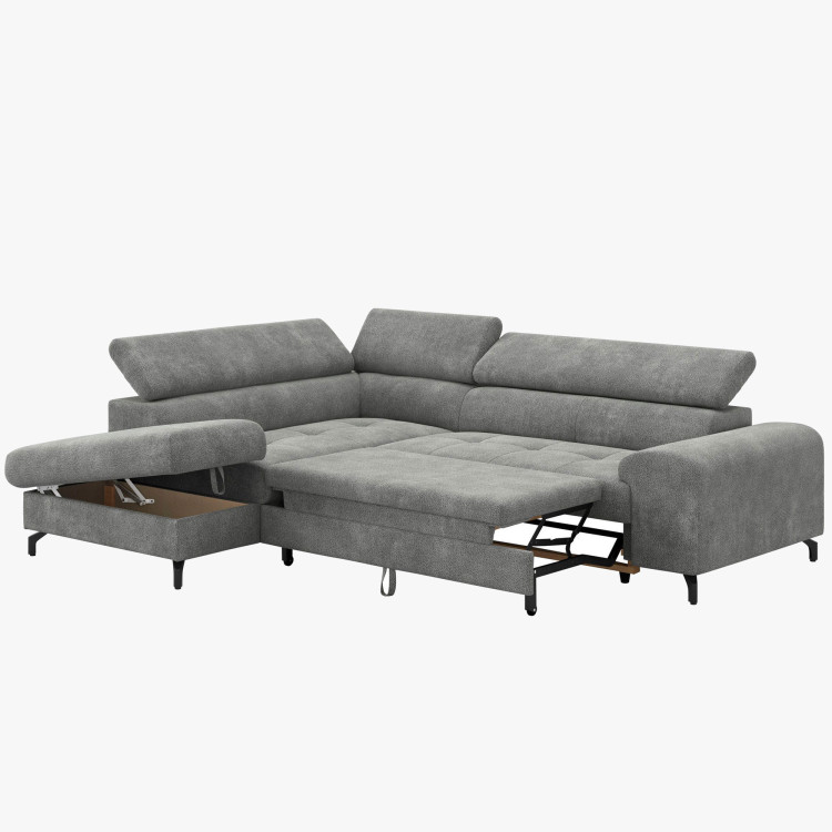 Rohová sedačka s funkciou spania a odkladacím priestorom - Ľavá, platinová farba