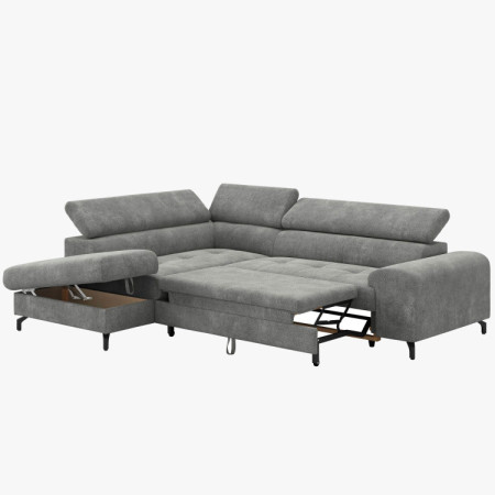 Rohová sedačka s funkciou spania a odkladacím priestorom - Ľavá, platinová farba