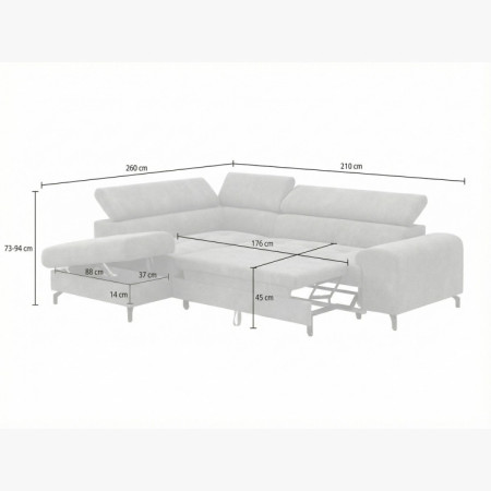 Rohová sedačka s funkciou spania a odkladacím priestorom - Ľavá, platinová farba