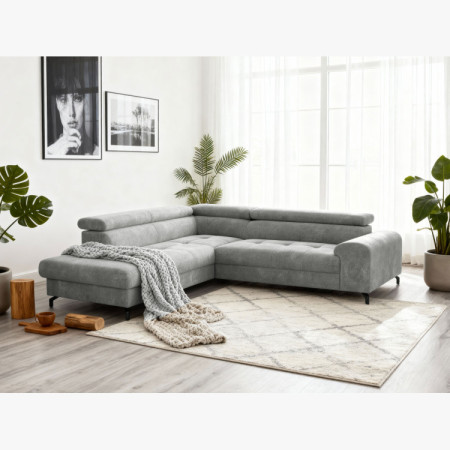 Rohová sedačka s funkciou spania a odkladacím priestorom - Ľavá, platinová farba