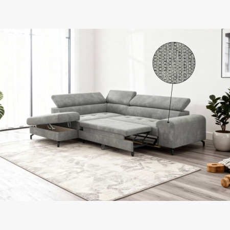 Rohová sedačka s funkciou spania a odkladacím priestorom - Ľavá, platinová farba