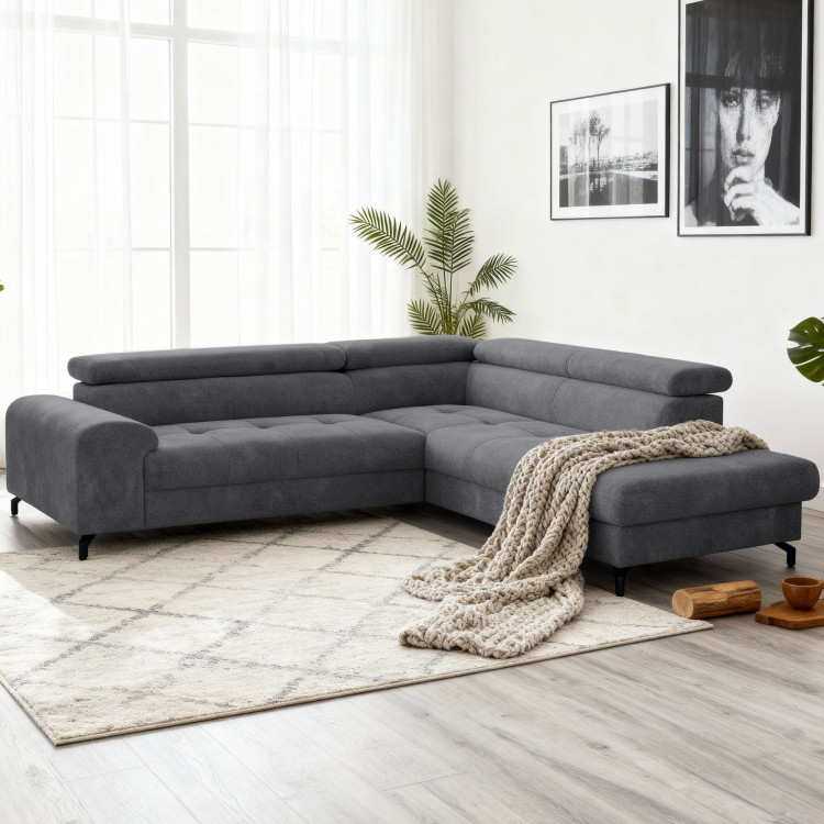 Rohová sedačka s funkciou spania a odkladacím priestorom - Pravá, coal farba