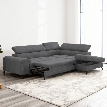 Rohová sedačka s funkciou spania a odkladacím priestorom - Pravá, coal farba