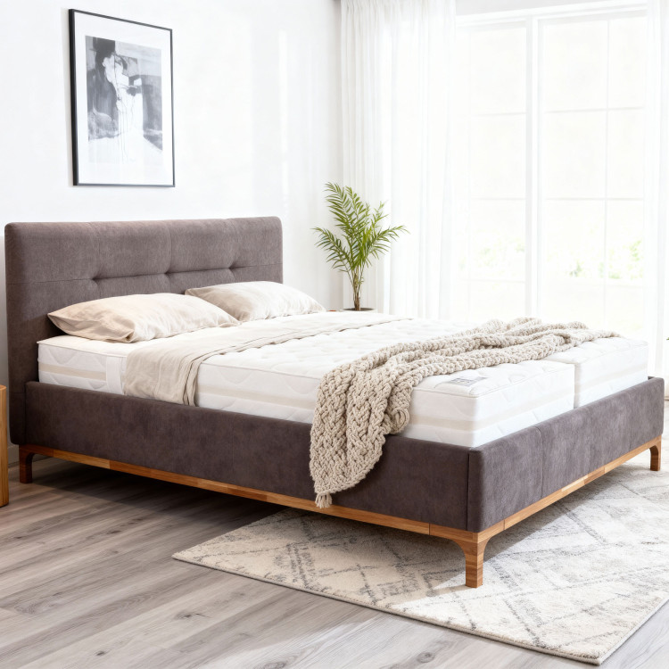 Látková posteľ na nožičkách s úložným boxom 160, hnedá Mercur