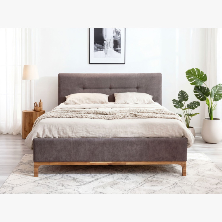 Látková posteľ na nožičkách s úložným boxom 160, hnedá Mercur