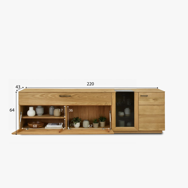 Dubová televízna komoda 221 cm široká