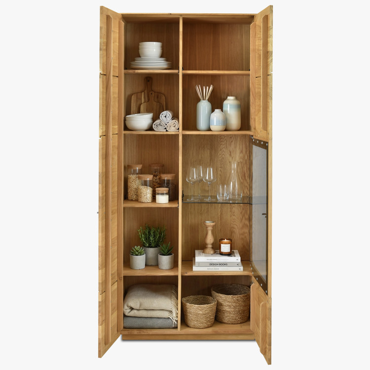 Vysoká dvojdverová dubová vitrína