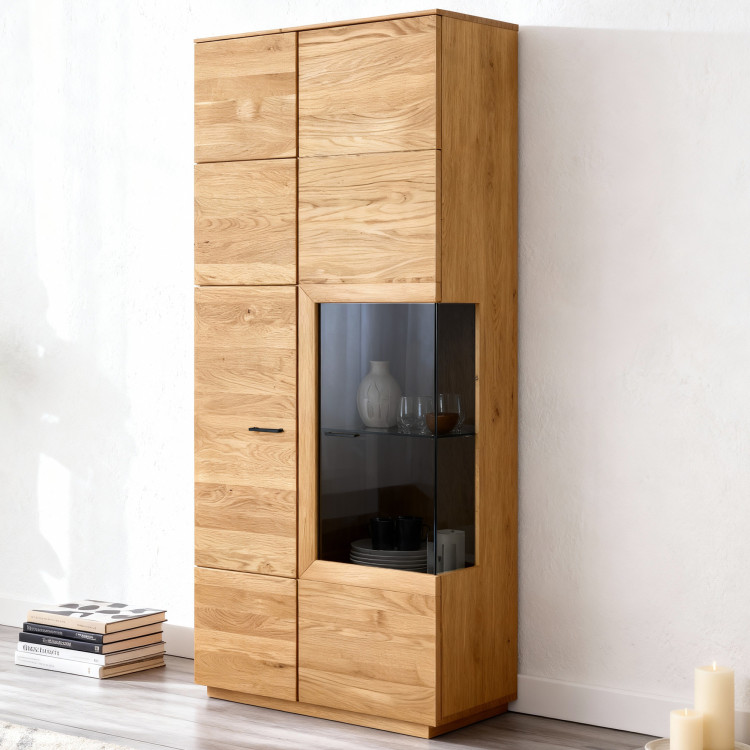 Obývacia stena z dubového dreva vitrína, police a tv komoda