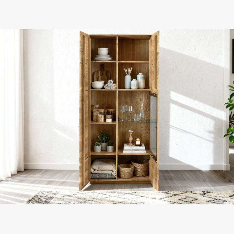 Obývacia stena z dubového dreva vitrína, police a tv komoda