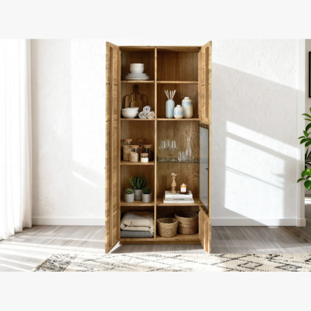 Obývacia stena z dubového dreva vitrína, police a tv komoda