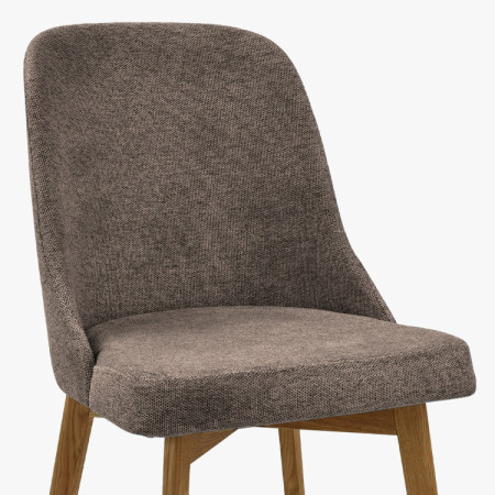 Elegantné jedálne stoličky v sivej hnedej látke a dubové nohy