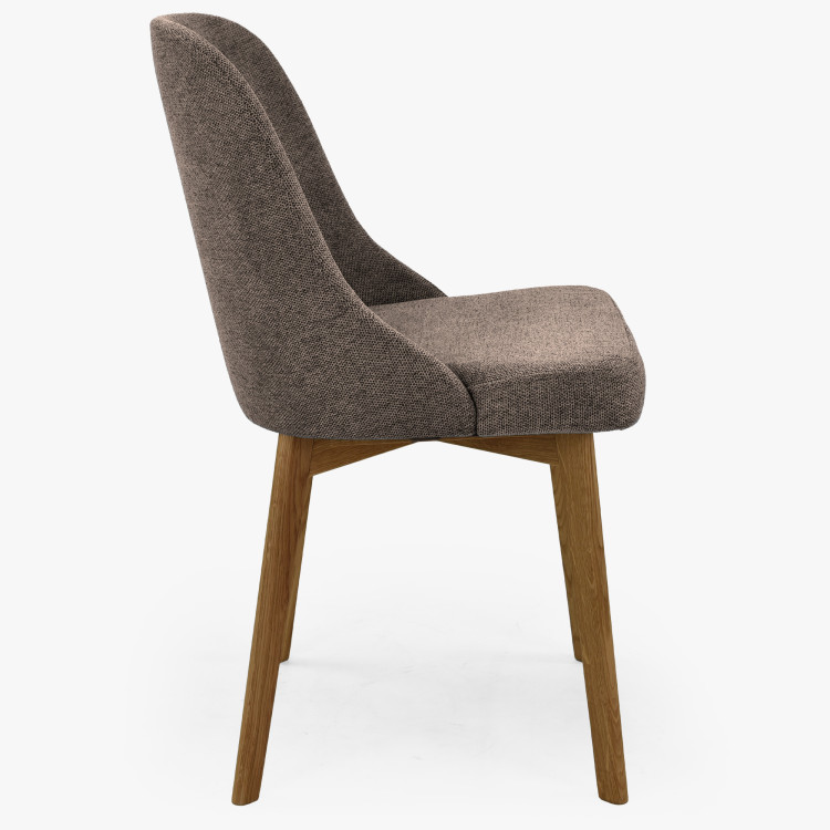 Elegantné jedálne stoličky v sivej hnedej látke a dubové nohy