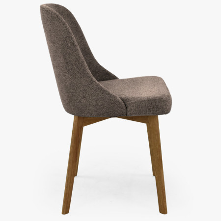 Elegantné jedálne stoličky v sivej hnedej látke a dubové nohy