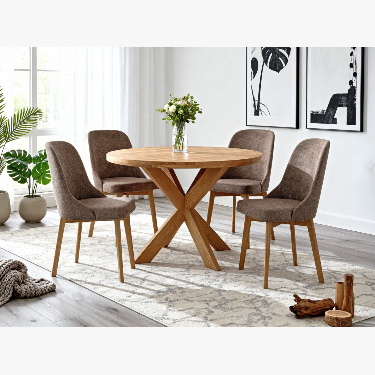 Elegantné jedálne stoličky v sivej hnedej látke a dubové nohy