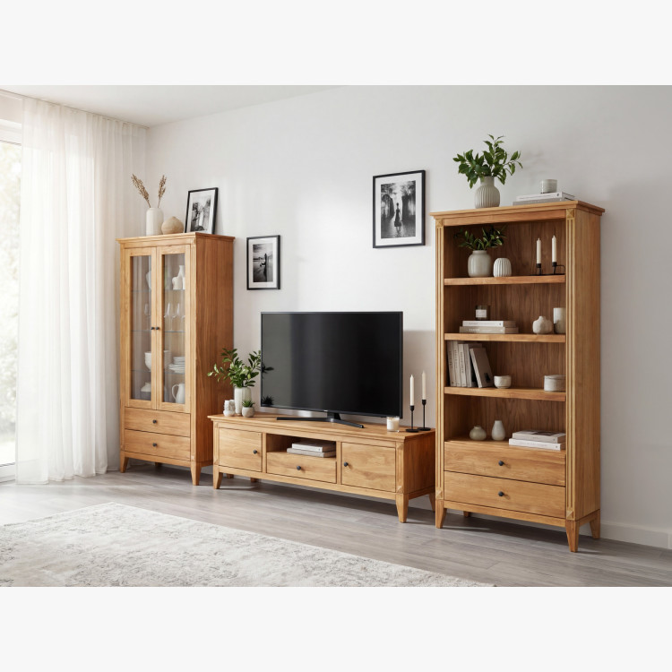 Dubová vitrína s šuplíkmi v rustikálnom štýle