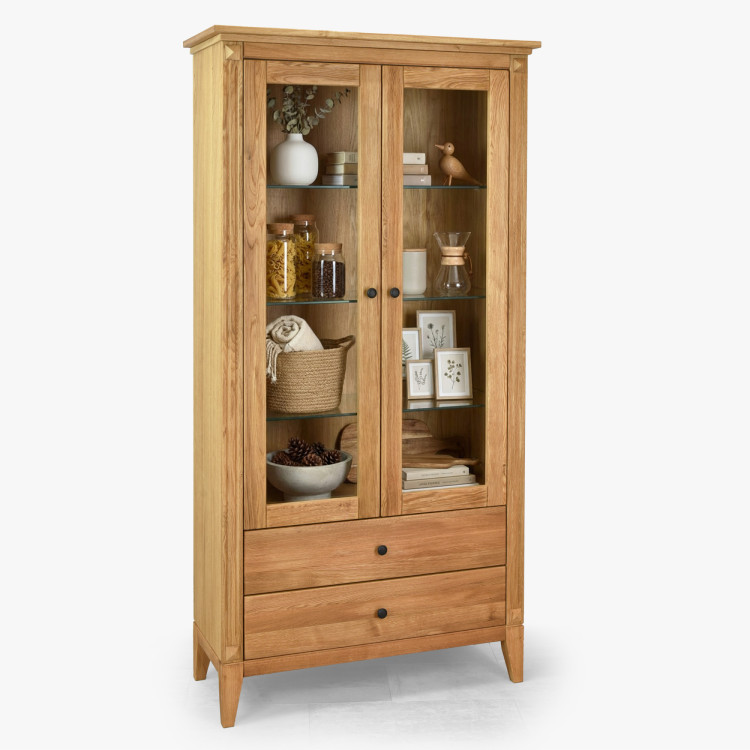 Dubová vitrína s šuplíkmi v rustikálnom štýle