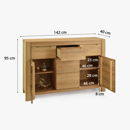Dubová komoda s dvierkami a zásuvkami