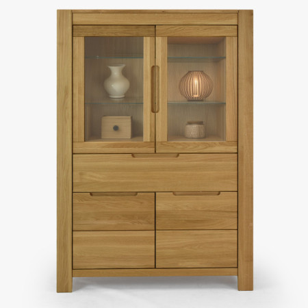 Dubová vitrína so sklennými dvierkami a pevnými