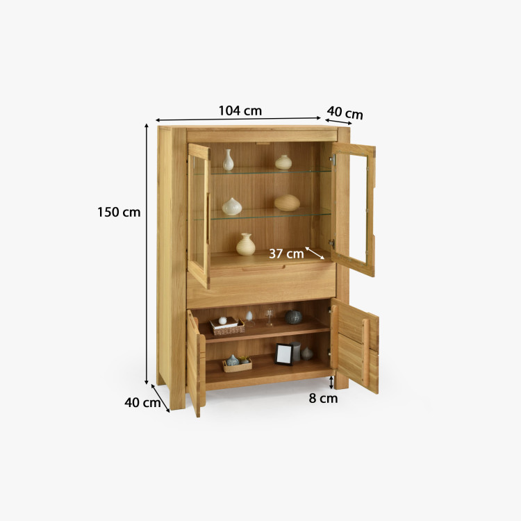 Dubová vitrína so sklennými dvierkami a pevnými