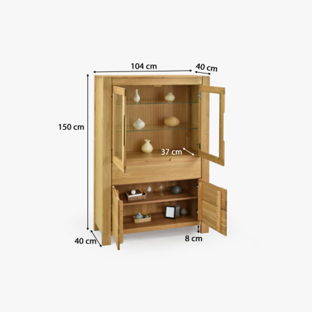 Dubová vitrína so sklennými dvierkami a pevnými