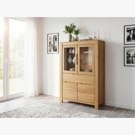 Dubová vitrína so sklennými dvierkami a pevnými