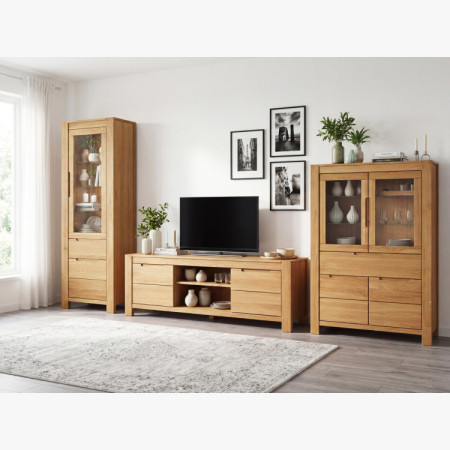 Dubová vitrína so sklenenými dvierkami