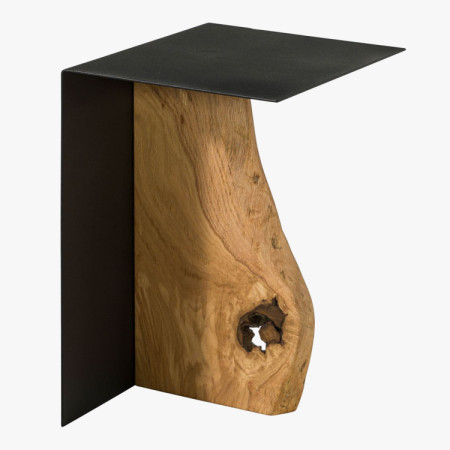 Odkladací stolík kovový s dubovou doskou 30 x 33 cm