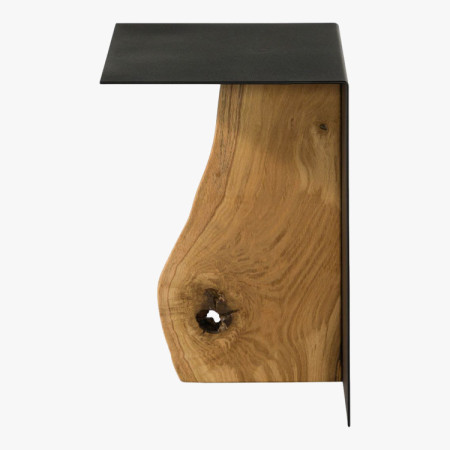 Odkladací stolík kovový s dubovou doskou 30 x 33 cm