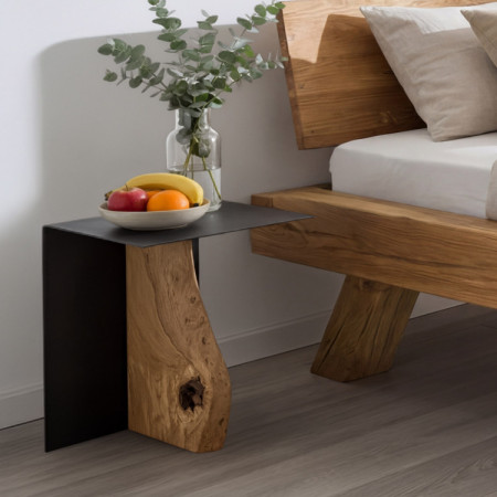 Odkladací stolík kovový s dubovou doskou 30 x 33 cm