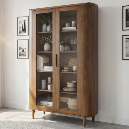 Dvojdverová presklená vitrína v farbe orech