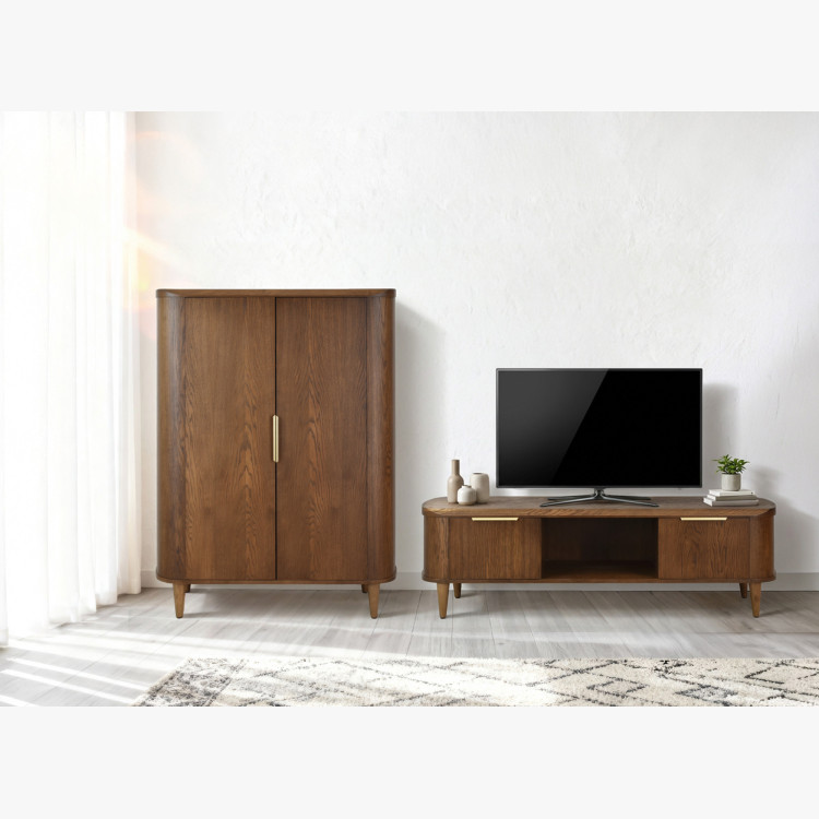 Dvojdverová presklená vitrína v farbe orech