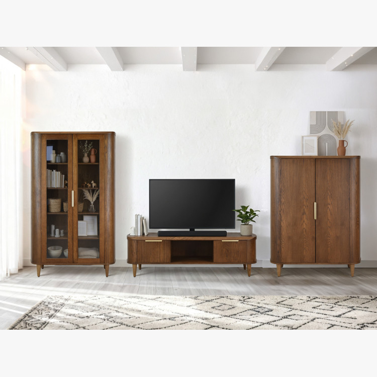 Dvojdverová presklená vitrína v farbe orech