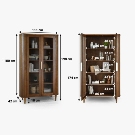 Dvojdverová presklená vitrína v farbe orech