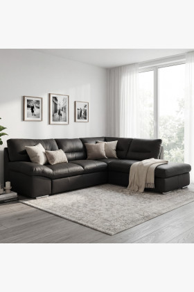 Rohová sedacia súprava - pravá koža čierna, William roh vpravo