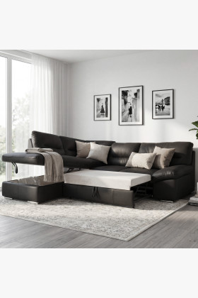 Rohová sedacia súprava - pravá koža čierna, William roh vľavo 2