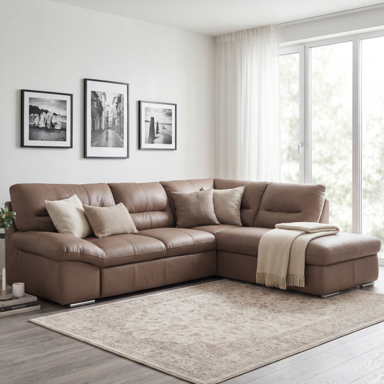 Rohová sedacia súprava - pravá koža SAND, William roh vpravo