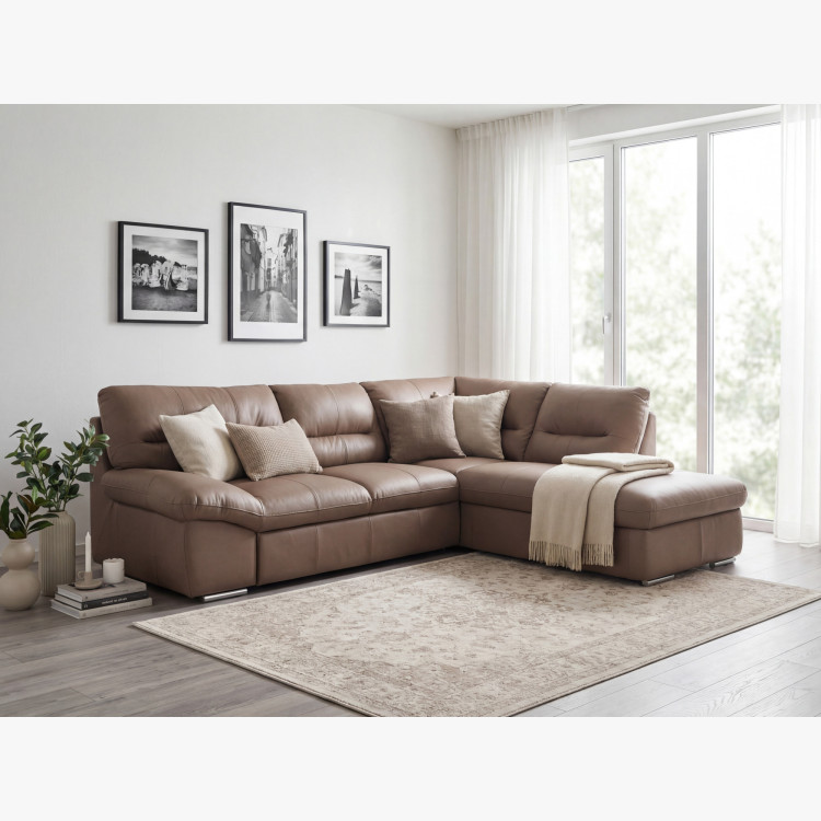 Rohová sedacia súprava - pravá koža SAND, William roh vpravo