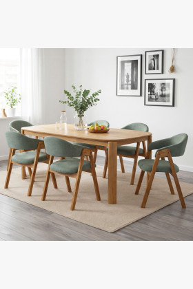 Dubový dizajnový jedálenský stôl Robi 200 × 100 cm a čalúnená stolička Arco