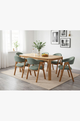 Dubový dizajnový jedálenský stôl Robi 200 × 100 cm a čalúnená stolička Arco 2
