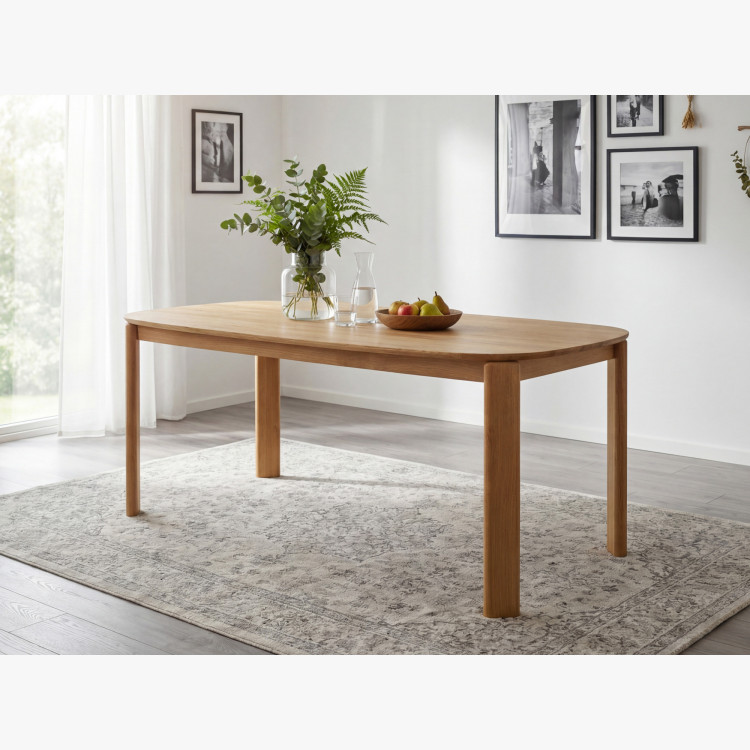 Dubový dizajnový jedálenský stôl Robi 200 × 100 cm a čalúnená stolička Arco