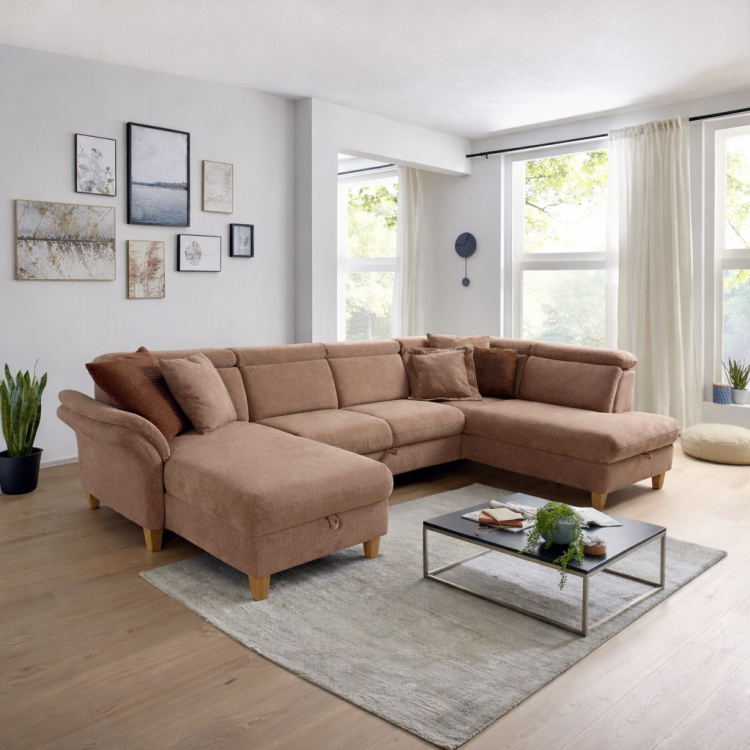 Sedačka v tvare U na nožičkách - otoman vpravo