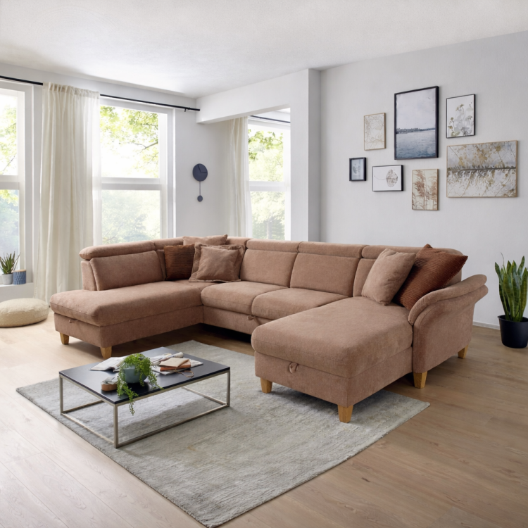 Sedačka v tvare U na nožičkách - otomana vľavo