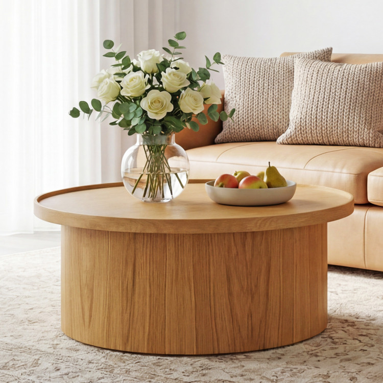 Dubový konferenčný stolík dub natural, Ø 80 cm tvar valec