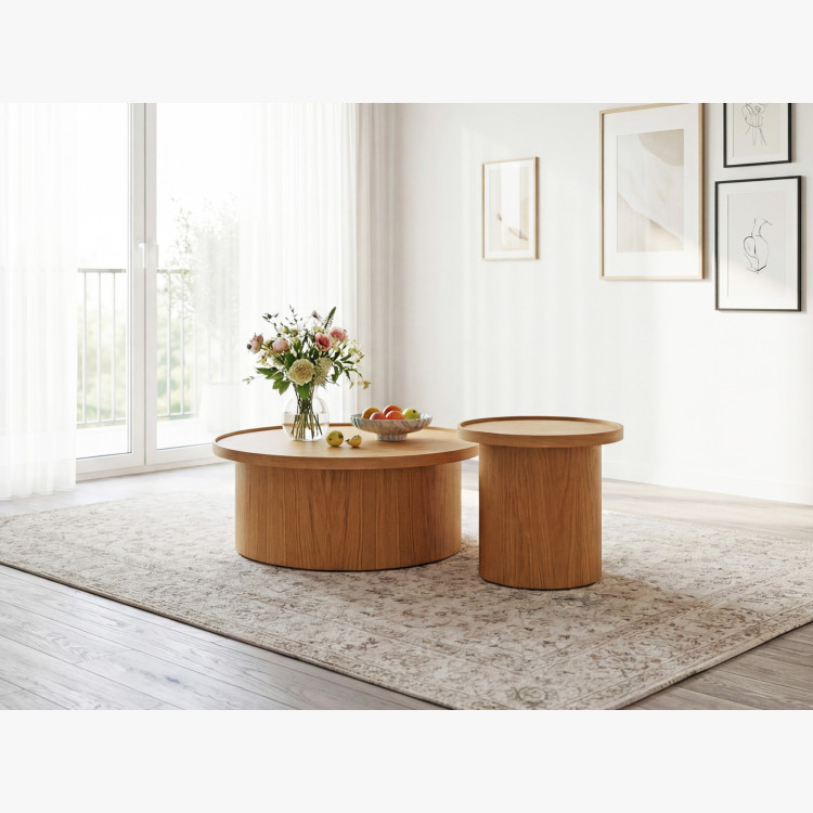 Dubový konferenčný stolík dub natural, Ø 80 cm tvar valec